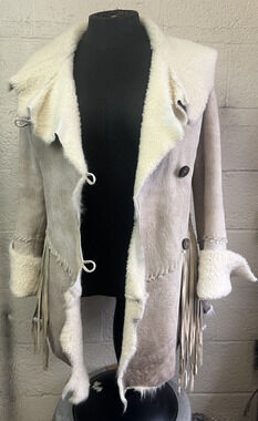 Nigel Preston & Knight Lambskin Leather Shearling Coat Feather Fringe Boho M
